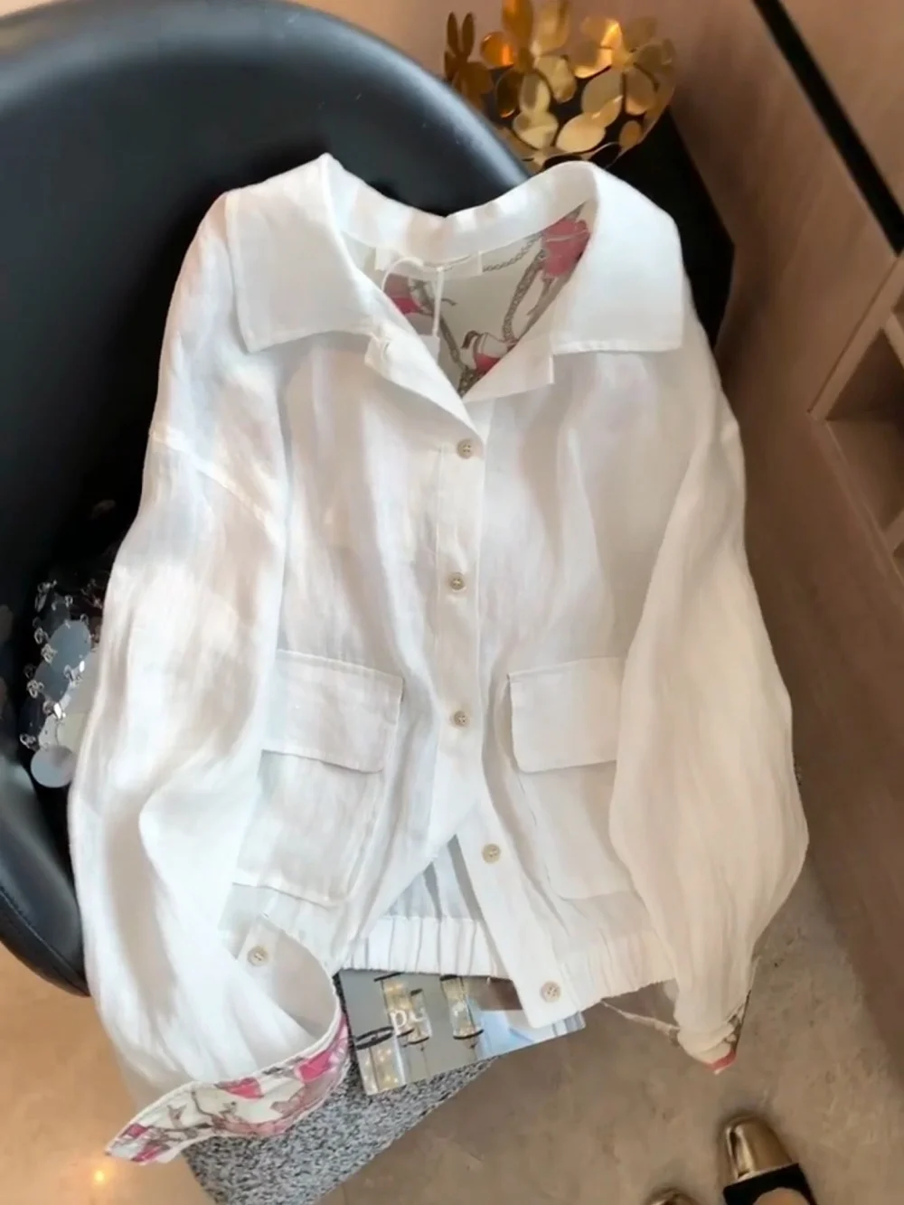 

Casual Sle Thin Casual irt Coat White Collar ex Spring Autumn Faion Trend Versatile Leisure Top Women's Men's irt