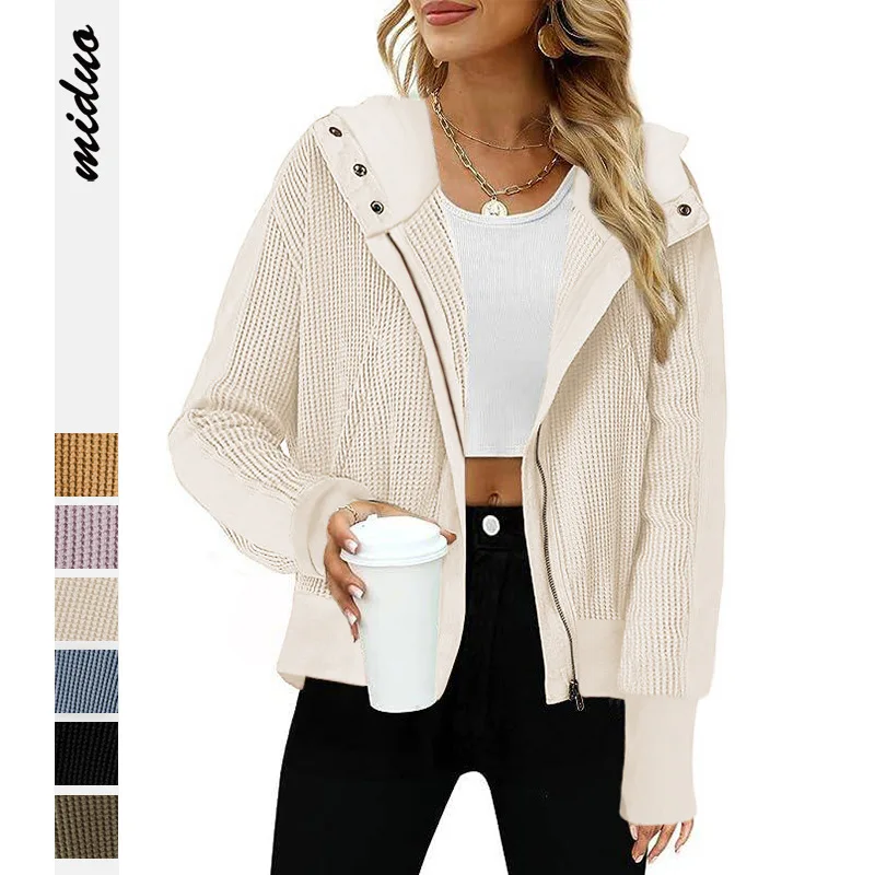 

YJKDYK Spring Autumn Women's Coats Female Solid Color Casual Hooded Sweat Jacket Lady's Zipper Knitted Jacket Women's Clothing