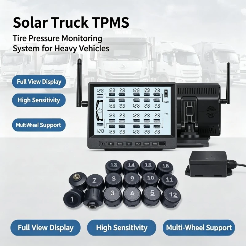 Solar External TPMS Tire Pressure Monitoring System for 6/8/10/12/14 Wheel Truck Trailer RV Fire Truck