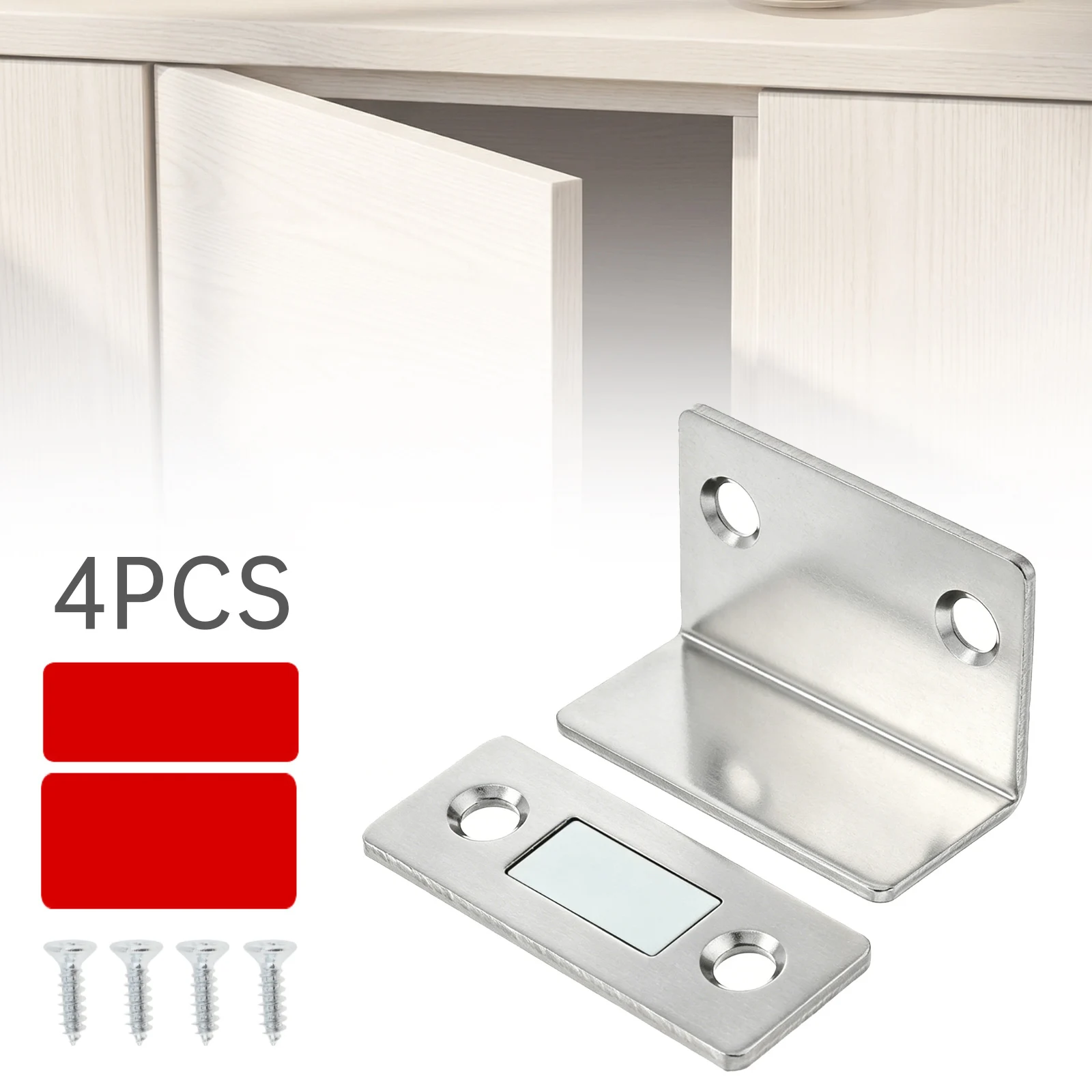 4 Pcs Magnetic Door Catch Modern Ultra Thin Cabinet Catches for Drawer Closet Window Door Closer Steel Adhesive Magnets Latches