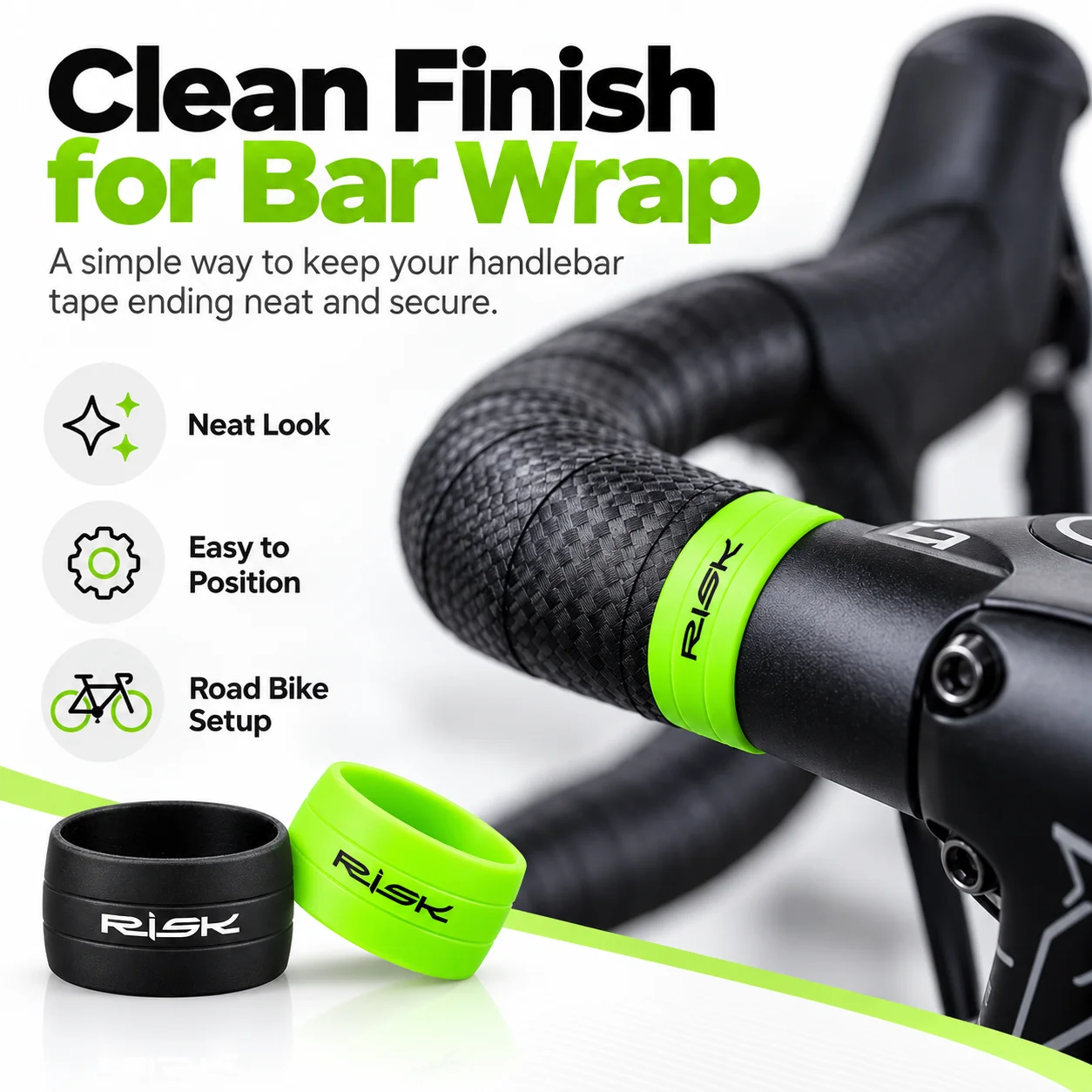 RISK Silicone Handlebar Tape Fixed Ring Anti‑Slip Sleeve for Road Bike Fixed Gear Drop Bar Handlebar Wrap Binding Straps Cycling