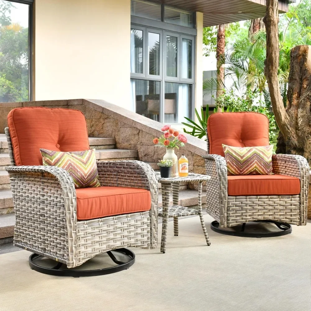 

Outdoor Swivel Rocking Chair Set of 3 with Coffee Table, Patio Wicker Rocker with Comfortable Thicken Deep Seating,