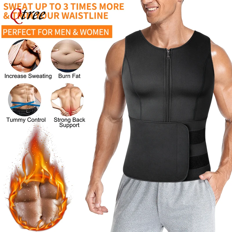 Qtree Men Waist Trainer Abdomen Reducer Belly Slimming Body Shaper Sauna Top Vest Fitness Corset Burn Fat Shapewear Trymer Belt