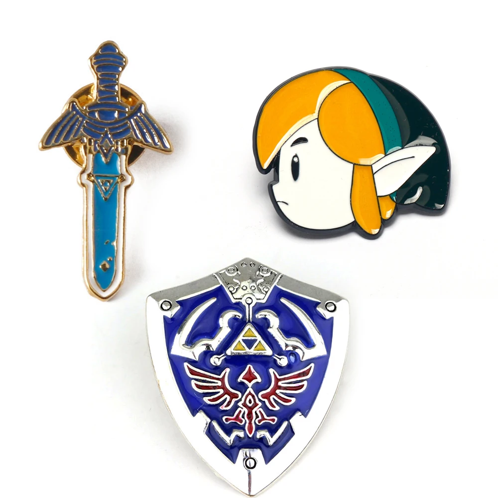

Эмалированные булавки в стиле аниме Zelda, значок Zelda, Хейли и щит, меч, броши для друзей, коллекционные ювелирные изделия, подарки