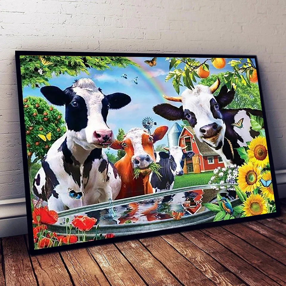 

Animal DIY 5D Diamond Painting Kits Full Drill Cows Cattle Diamond Mosaic Hand Inlaid Rhinestones Embroidery Home Decor Gifts