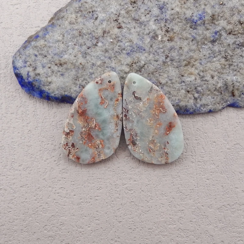 Handmade Jewelry Natural Stone Larimar Earring Bead Accessories For Women 38x24x4mm 12g