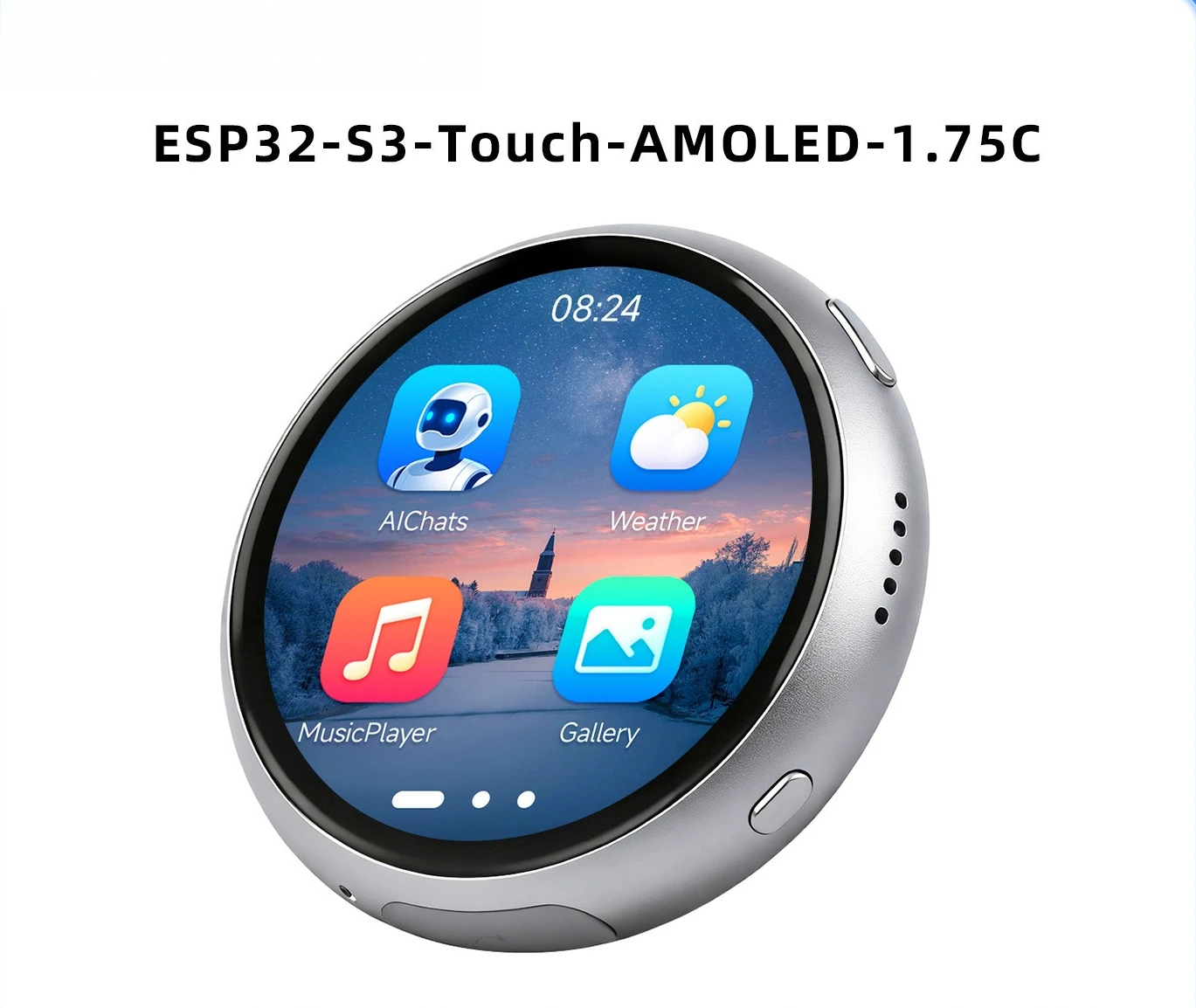 ESP32-S3 1.75-Inch Round AMOLED Touchscreen Development Board, 466x466, WiFi BLE 5, 32MB Flash, 8MB PSRAM, AI Voice