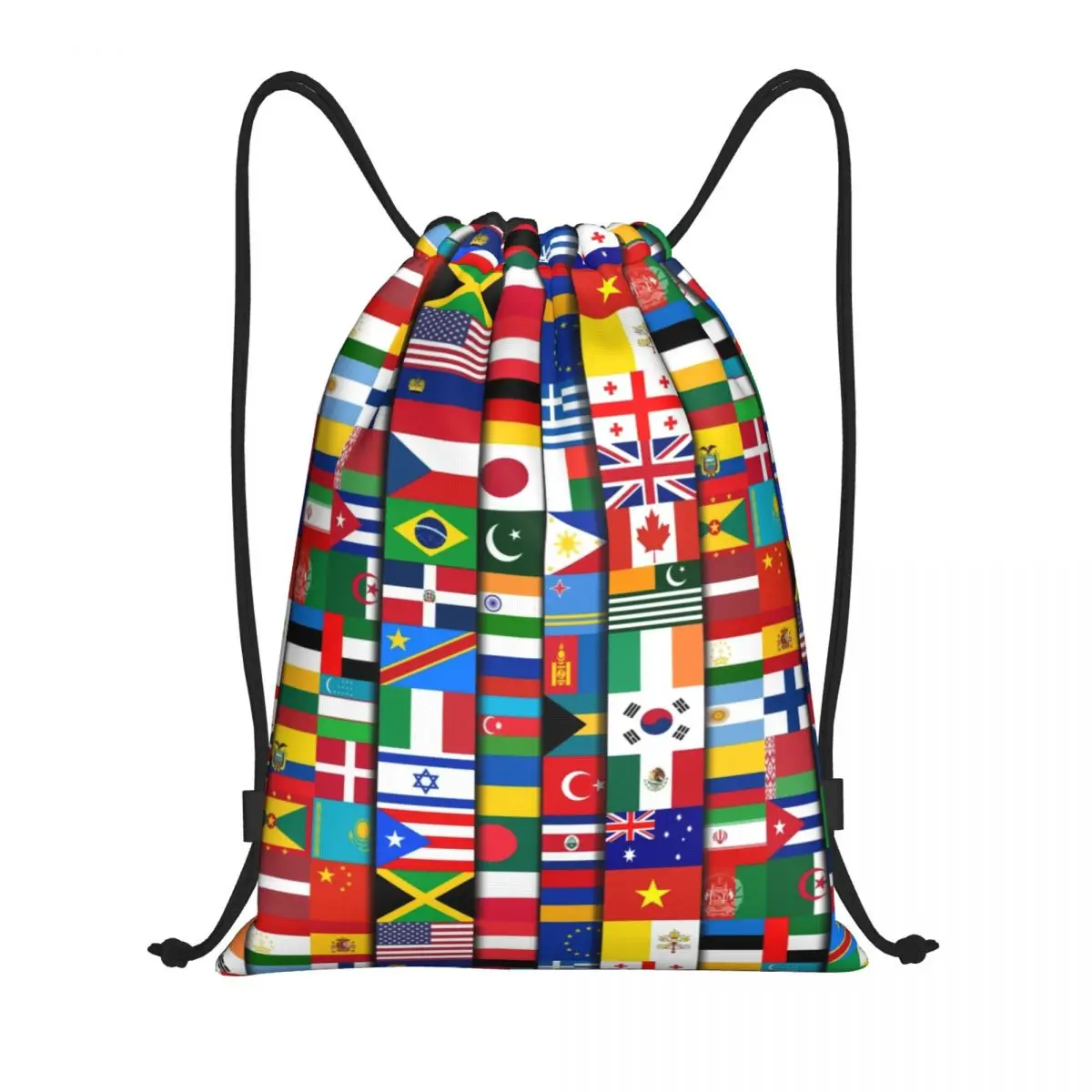 Mochila de cordão para mulheres, Bolsa de ginástica esportiva, Presente internacional, Mochila de treinamento, 60 bandeiras dos países do mundo, personalizada