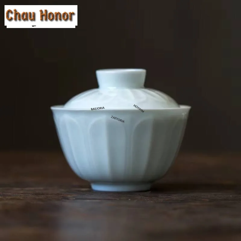 150ml Hutian Kiln Thin Tire Gaiwan Handmade Shadow Green Hand Grasping Tea Tureen Tea Brewing Lotus Cover Bowl Teaset Ornaments
