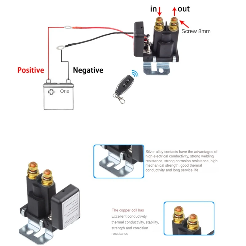 High Current Main Vehicle Battery Disconnect Switch Remote Cut-Off, Battery Isolator Kit, Voltage Sensitive Relay