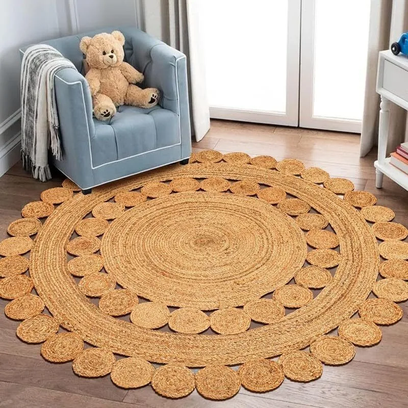 Hand Woven Round Jute Area Rug Braided Round Rugs for Boho Home Office Decor