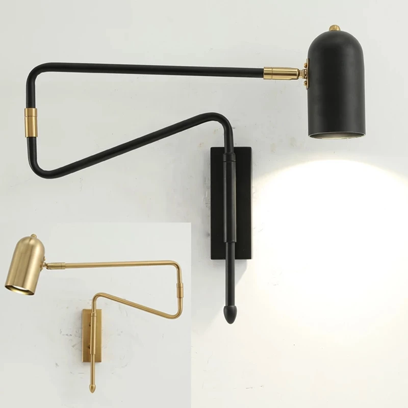 

MMBL Adjustable Swing Long Arm LED Wall Lamps Retractable Decor Sconce Lights Wall-Mounted With Switch E27 Lights Black Gold