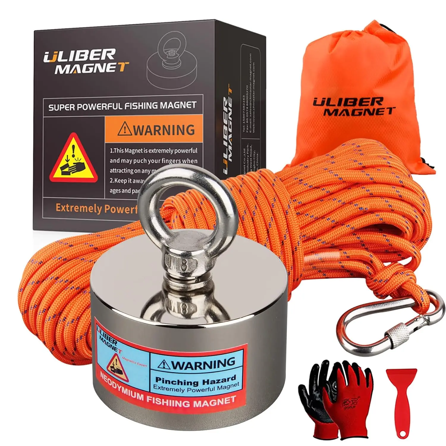 Fishing Magnet Kit, 1000lbs Strong Large Neodymium Fishing Magnet Kit Heavy Duty Magnets with 66ft Rope for River Retrieval