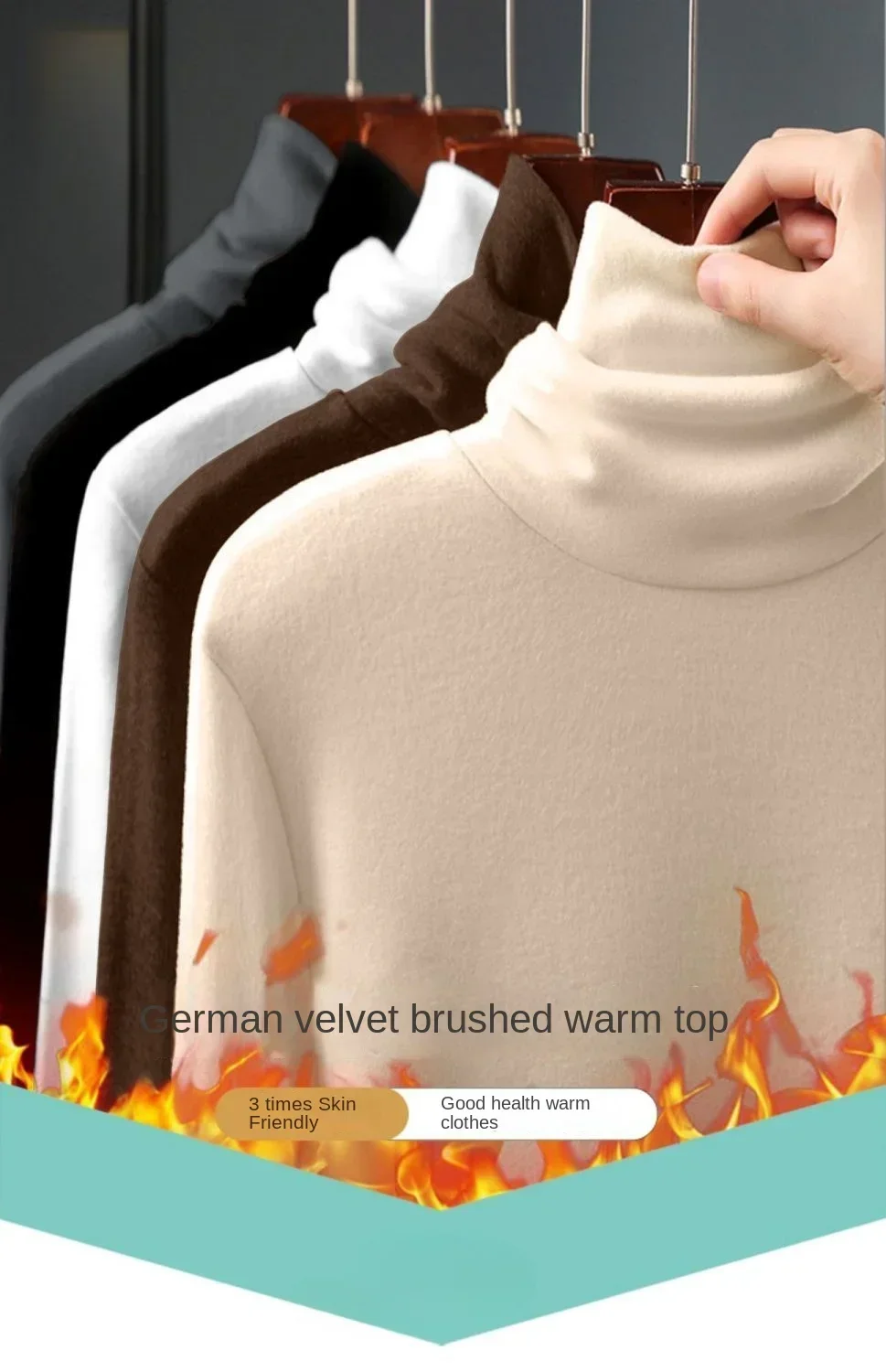 Frauen Thermo-Unterwäsche Winter Verdicken Rollkragen Bottom Shirt De Samt Warme Tops Halb Hohen Kragen Hals Langarm Pullover – Detail 2