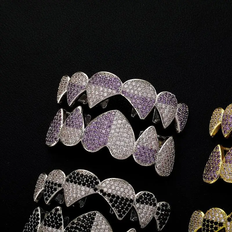 Bühnenauftritt Iced Out Herz Grillz Glänzender Hip-Hop Zahnschmuck Unisex für Weihnachten Neujahr Geschenkidee – Detail 3