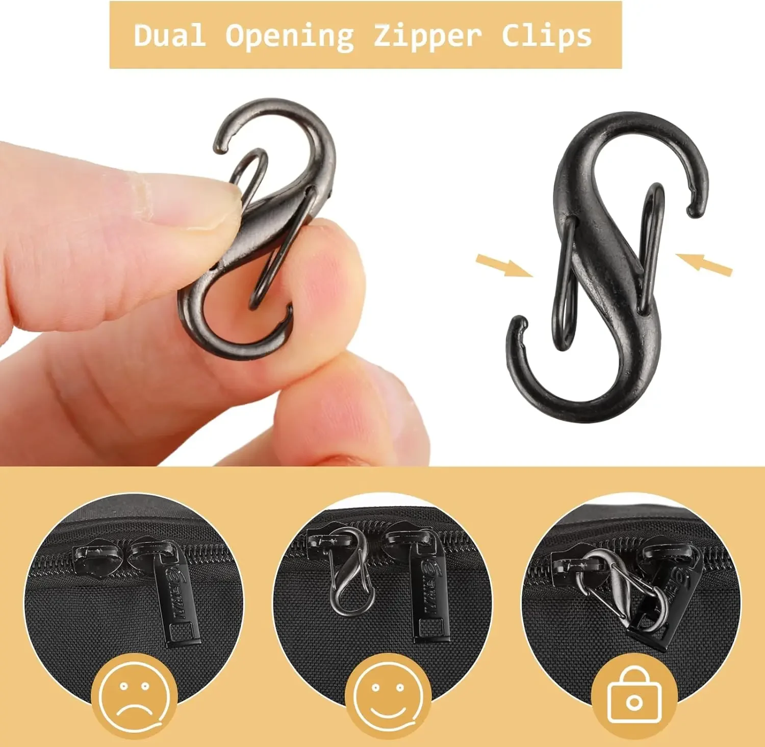 5/10PCS Zipper Clips Anti Theft Zippers Locks Clip Zipper Pull Replacement  Dual Spring S Carabiner Zippers Clip for Luggage