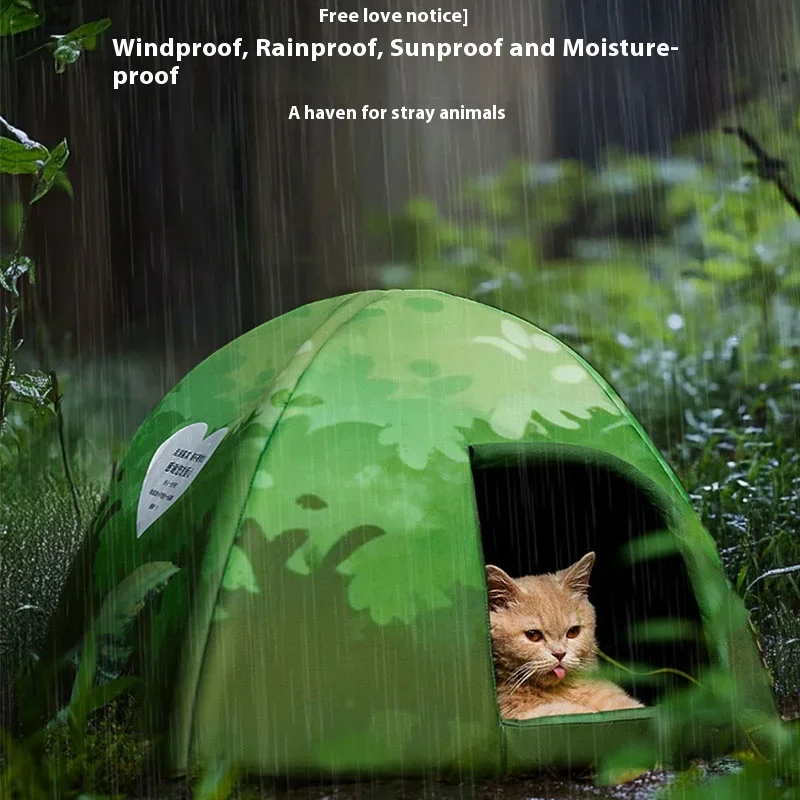 Casa impermeable para mascotas de la selva para gatos callejeros en otoño e invierno, resistente al viento y a la lluvia, tienda mongol cálida para gatitos y Pu