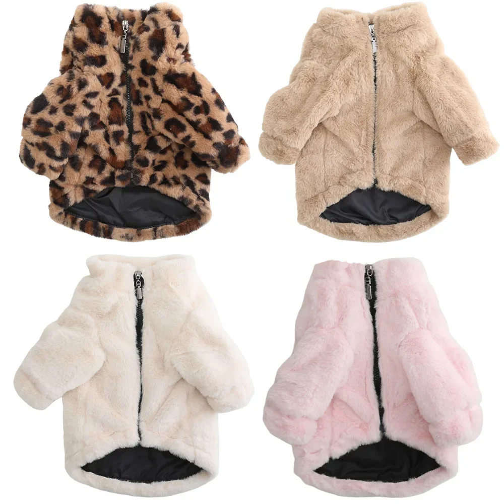 2XL Plus size New Leopard Pattern Rabbit Fleece Autumn and Dog Winter Clothing Pet Thickened Warm Fur Coat Pet Apparel Luxury