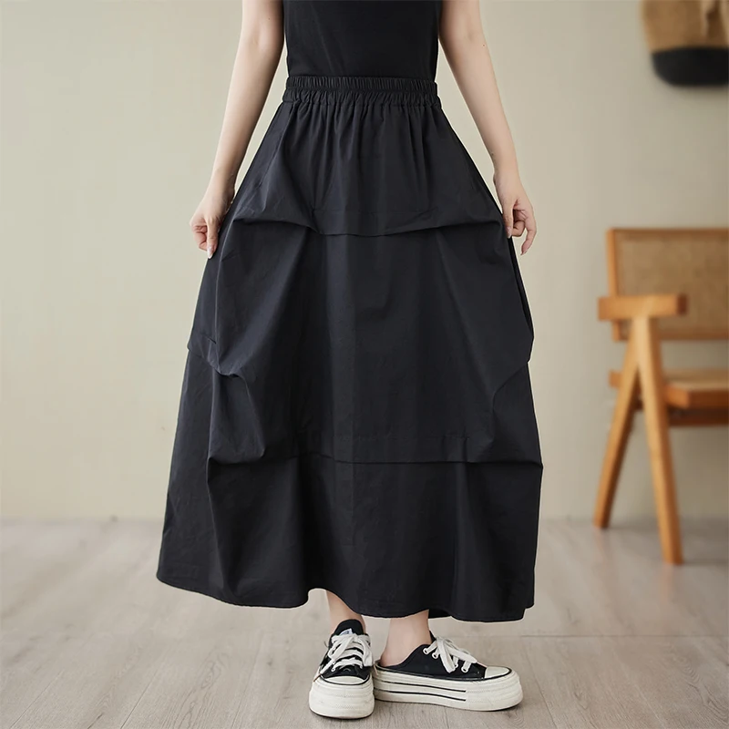 Japanese Yamamoto Style Folds High Waist Loose Black Summer Skirts Street Fashion Women Casual Irregular Skirts Lady Work Skirt