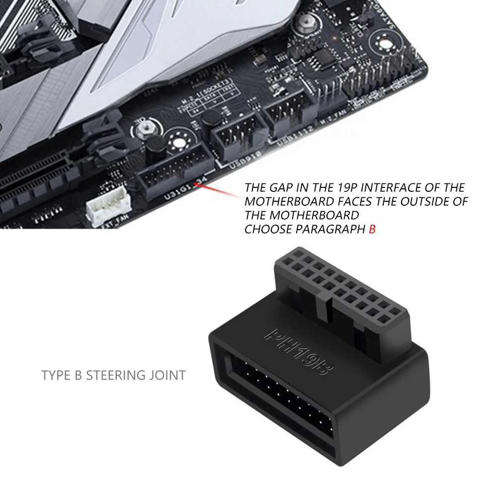 PH19B Cabeçalho Interno, USB 3.0, 19, Soquete 20P, Adaptador 90 Graus, Conversor para Computador Motherboard