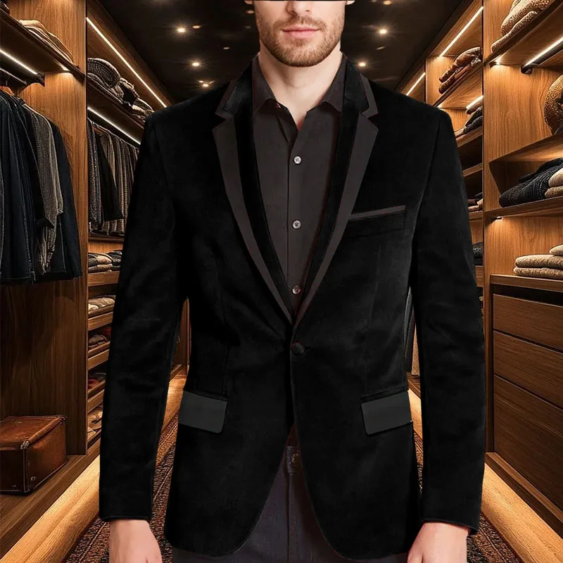 Herrenanzugmantel aus Samt, einreihig, schmale Passform, Herren-Blazer, Business-Casual, maßgeschneiderte Goom-Jacke für Hochzeitsbankett
