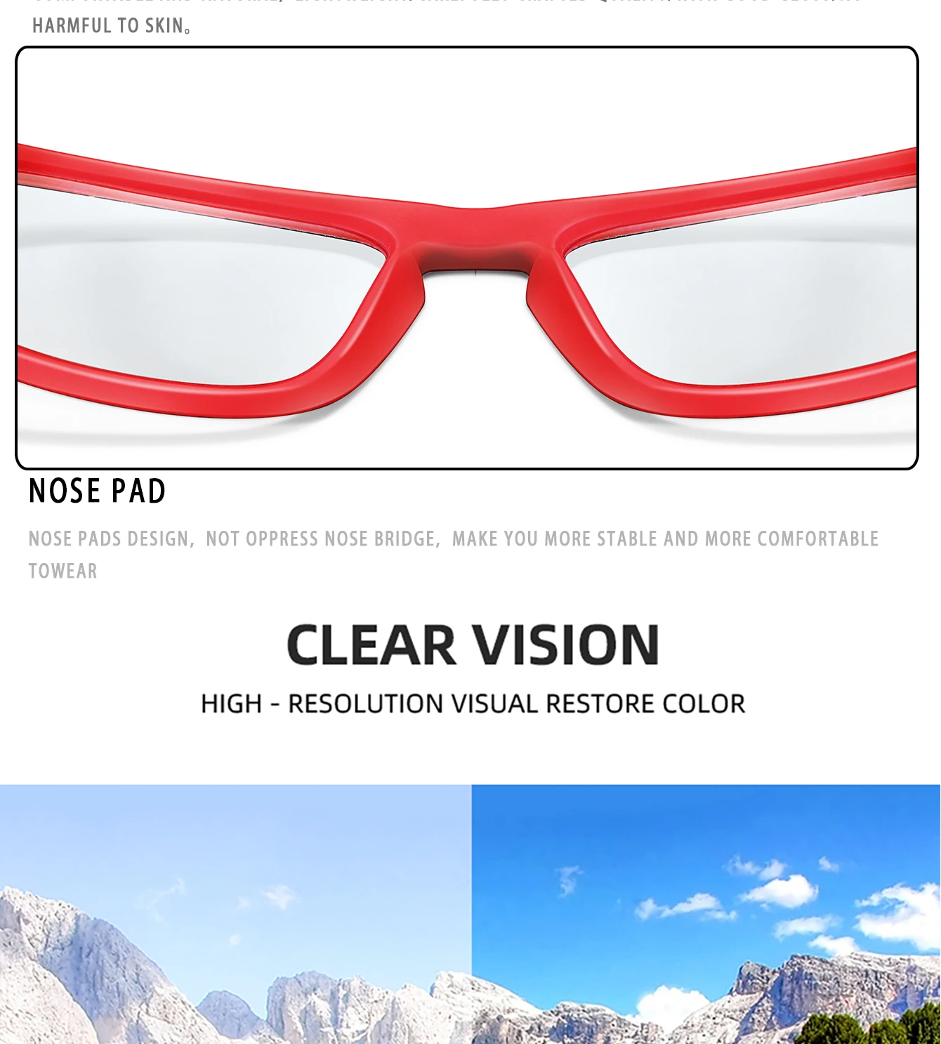 Photochrome Fahrrad-Sonnenbrille für Damen und Herren, quadratische Brille, Outdoor-Sport, Laufen, Wandern, Baseball – Detail 10