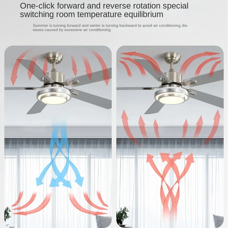 96-265VModern Stainless Steel High Wind Ceiling Fan Light Dining Room Fan Light Three Color Dimming Energy-Saving And Silent