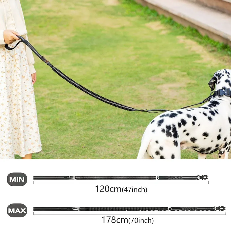 Correas reflectantes que absorben los golpes para mascotas con cinturón de seguridad de coche para perros grandes, correa elástica táctica resistente para perros, correa para perros