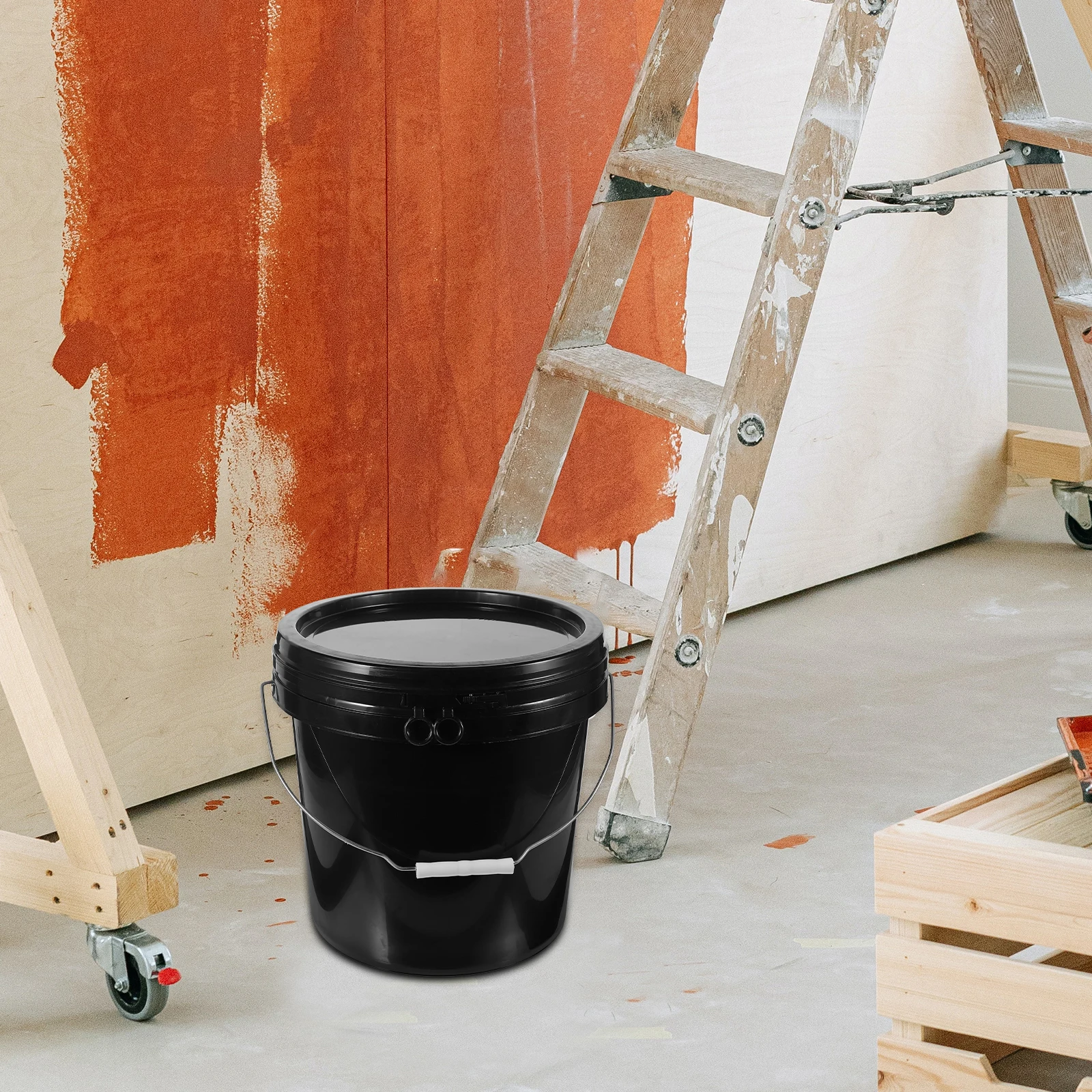 

10L Paint Bucket Empty HDPE Containers with Lid Round Mixing Bucket for Paint Chemical Storage Black Iron Handle