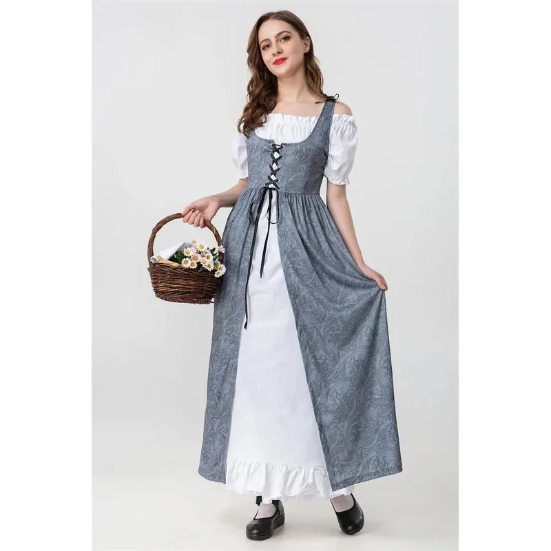 أزياء الهالوين التأثيرية في القرون الوسطى وعصر النهضة الفرنسية مانور مزرعة خادمة الملابس خمر فستان طويل مهرجان أكتوبر البيرة بغي Dirndl