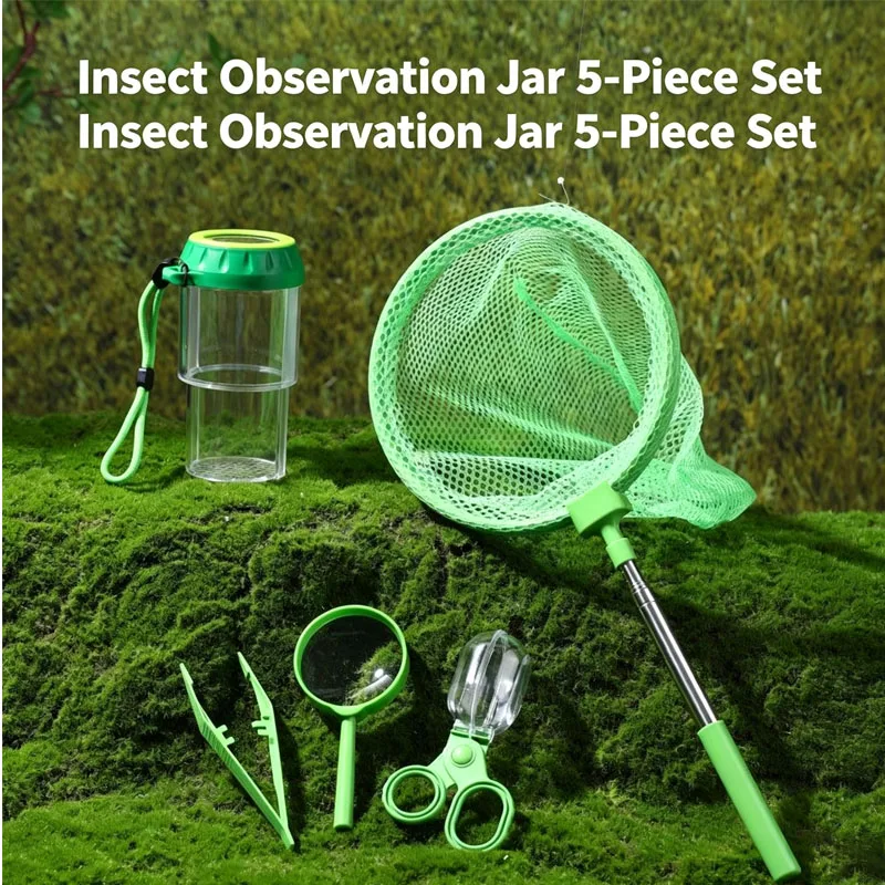 Children Outdoor Nature Exploration Toy Bug Catcher‑Insect Observation Container Telescopic Mesh Net Tweezers Magnifying Glass S