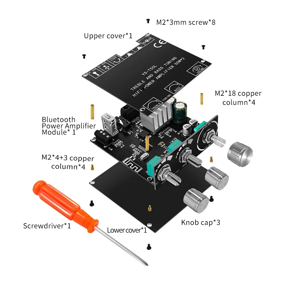 Bluetooth 5.0 2x50W HIFI Power Subwoofer Amplifier Board Stereo Digital Audio Power Amplifier AMP AUX USB T50L APP