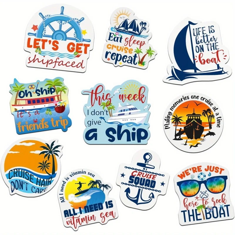 10pcs Cruise Ship-Themed Magnets - Fun Door & Fridge Decor with Funny Quotes, Rubber Oval Magnets for Cabin, Refrigerator
