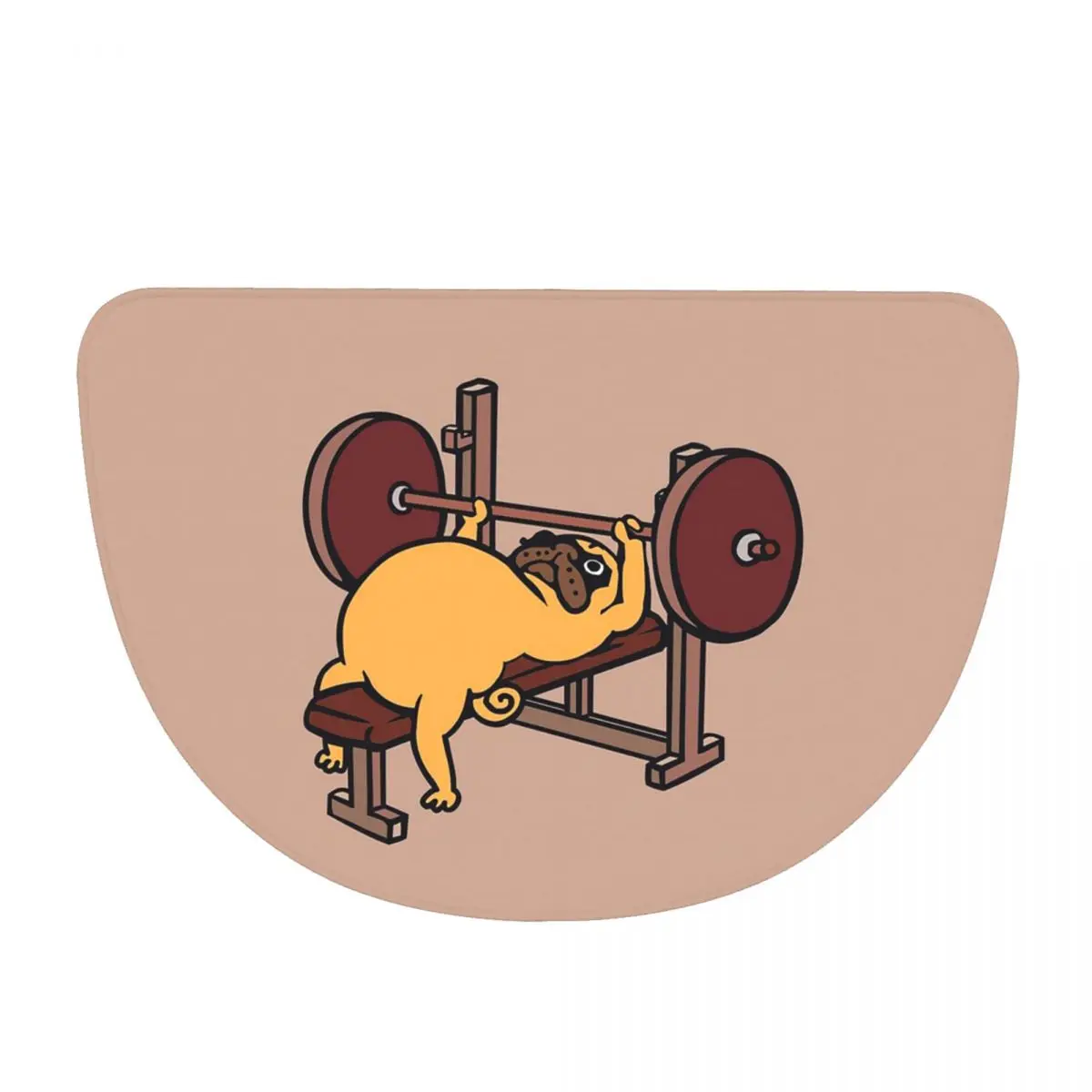 Pug Bench Press Soft Flannel Half Round Doormat Non Slip Bathroom Mat Absorbent Floor Carpet for Garage