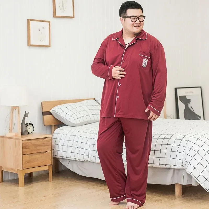 Striking Fat Plus Size Cotton Pajamas Men Extra Large Size Spring 100% Cotton Dad Fat Man Long Sleeve Home Suit Sleepwear Sets