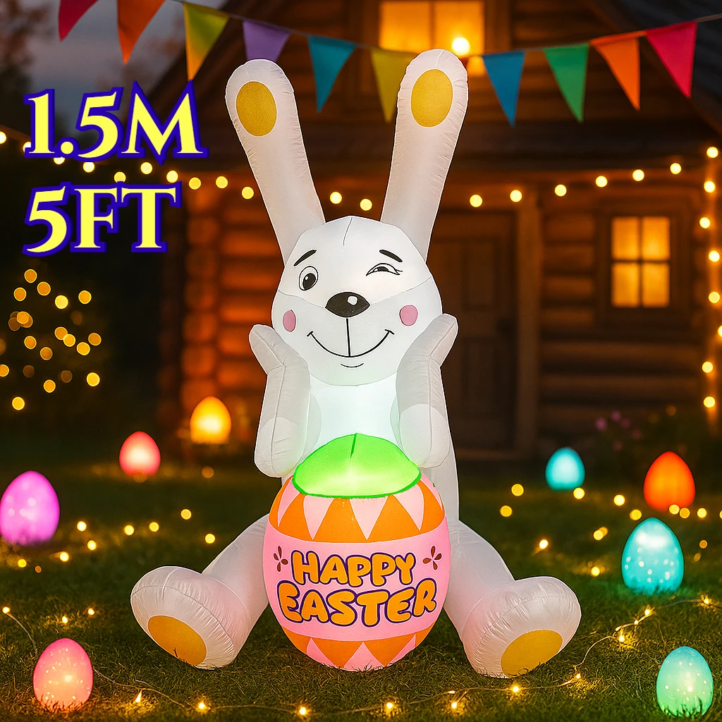 

1,5 м/5 футов счастливой Пасхи, праздничные украшения «сделай сам», мигающий кролик, держит яйцо, декор, светодиодные фонари, модель, уличные украшения для садовой вечеринки