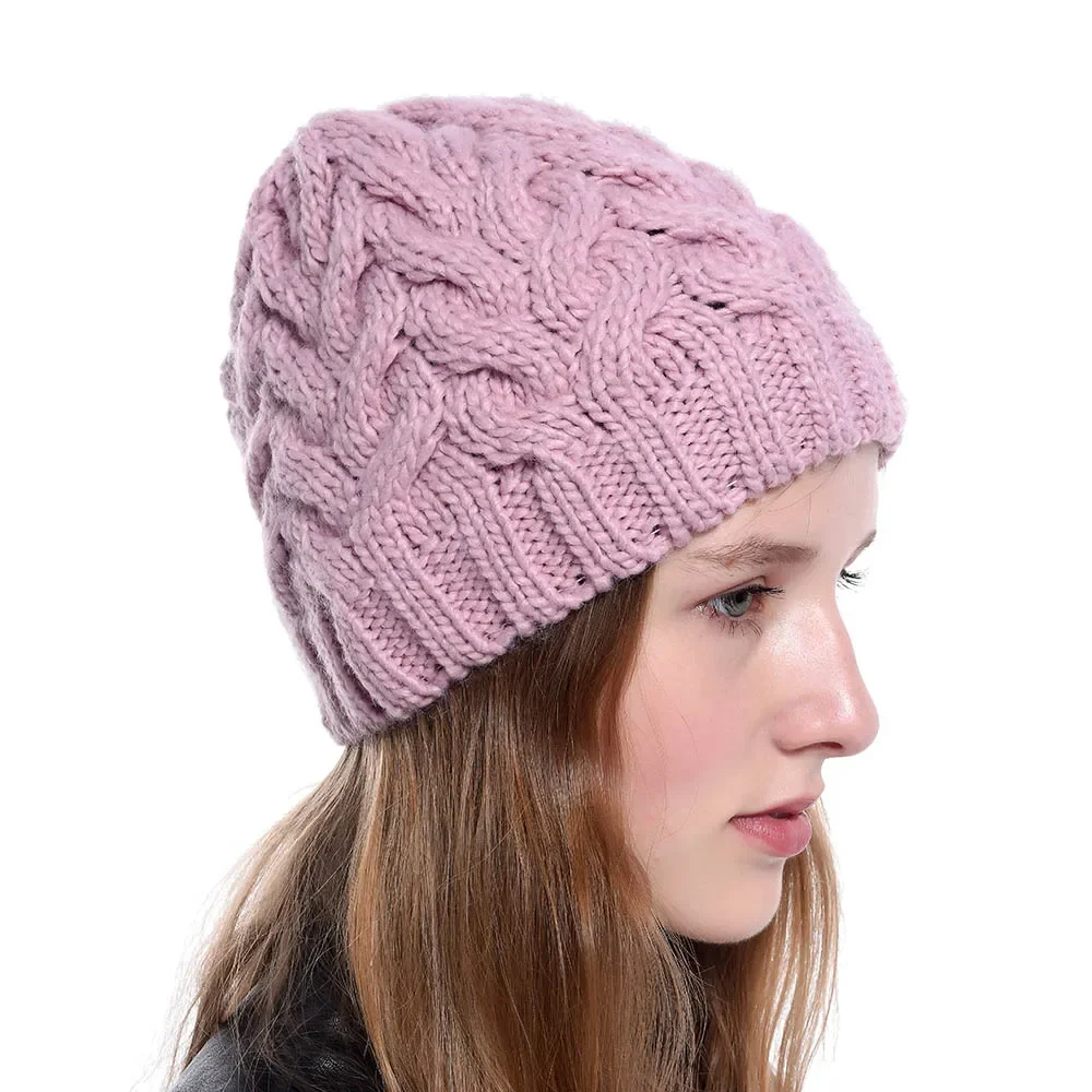

Women Winter Warmer Thick Solid Hats Gorros Mujer Invierno Ladies Casual Knitted Twisted Wool Caps Mens Gifts