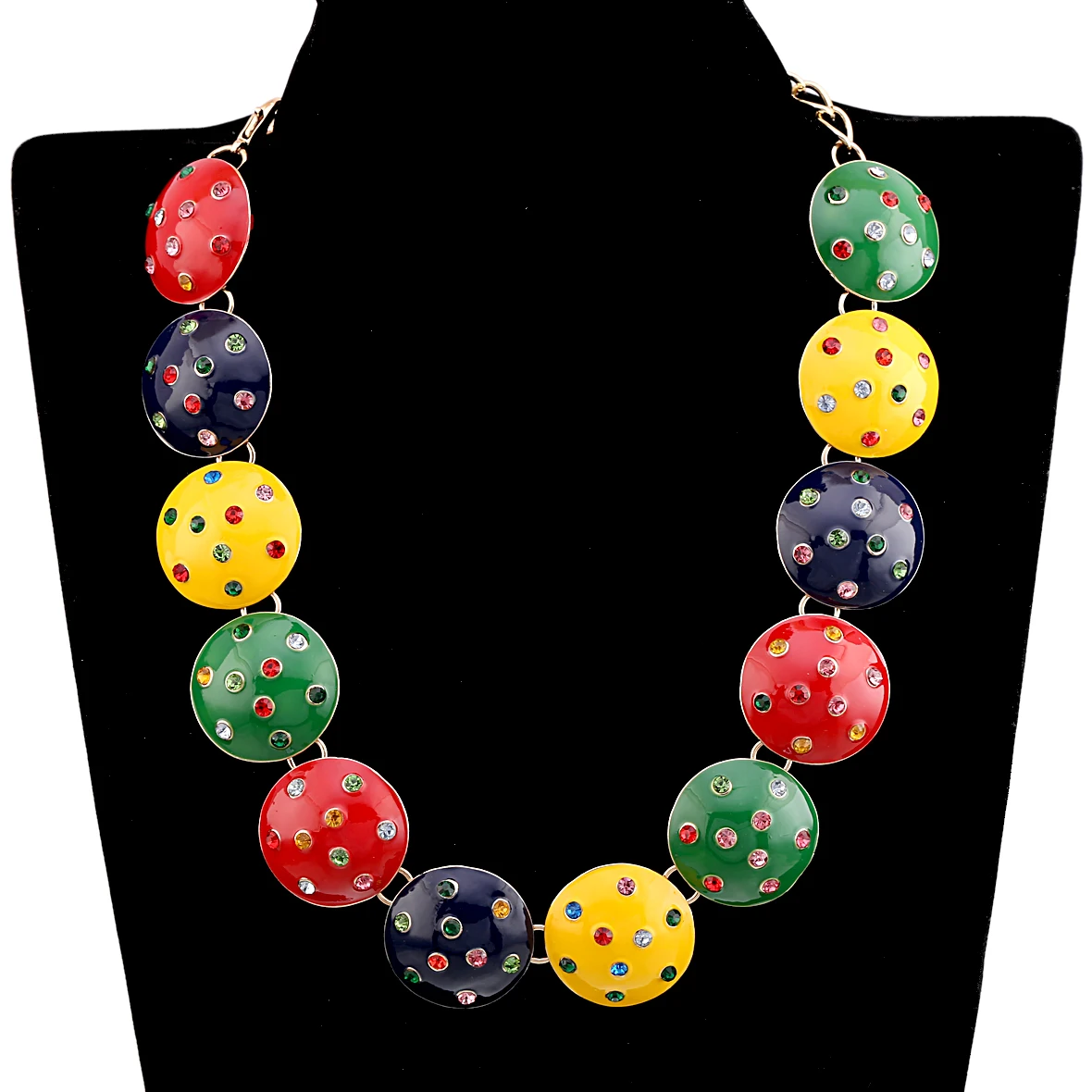 

Popular Gold Plating Round Enameled Colorful Chokers Necklace Jewelry, Fashion Statement Chunky Fashion Necklaces Accessory
