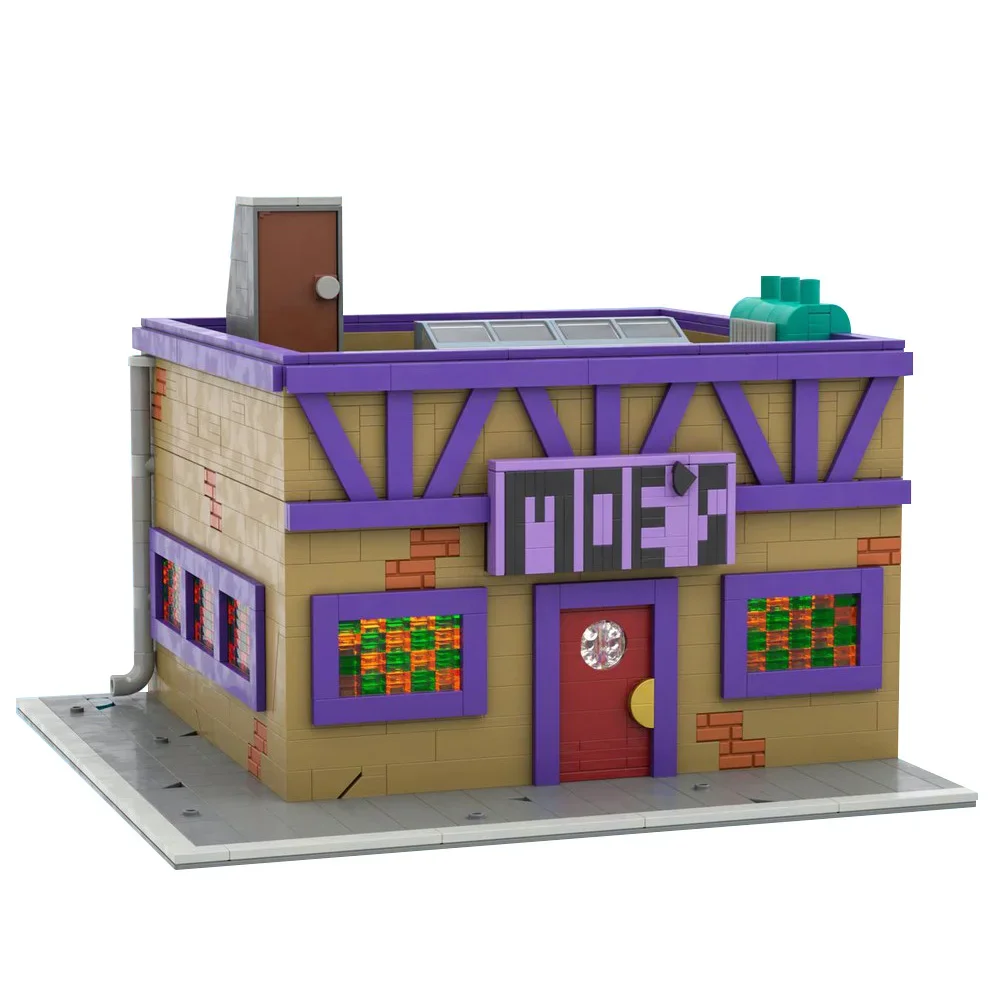 

MOC Simpsoned Modular Moe's Tavern Building Blocks Idea Street View Moe's Tavern Bricks Model Assembly Toys Kids Christmas Gifts