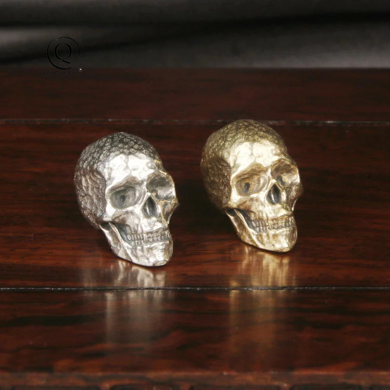 Hammer Texture Skull Head Retro Brass EDC Paracord Beads Umbrella Rope Woven Lanyard Pendants Handmade DIY Bracelets Accessories