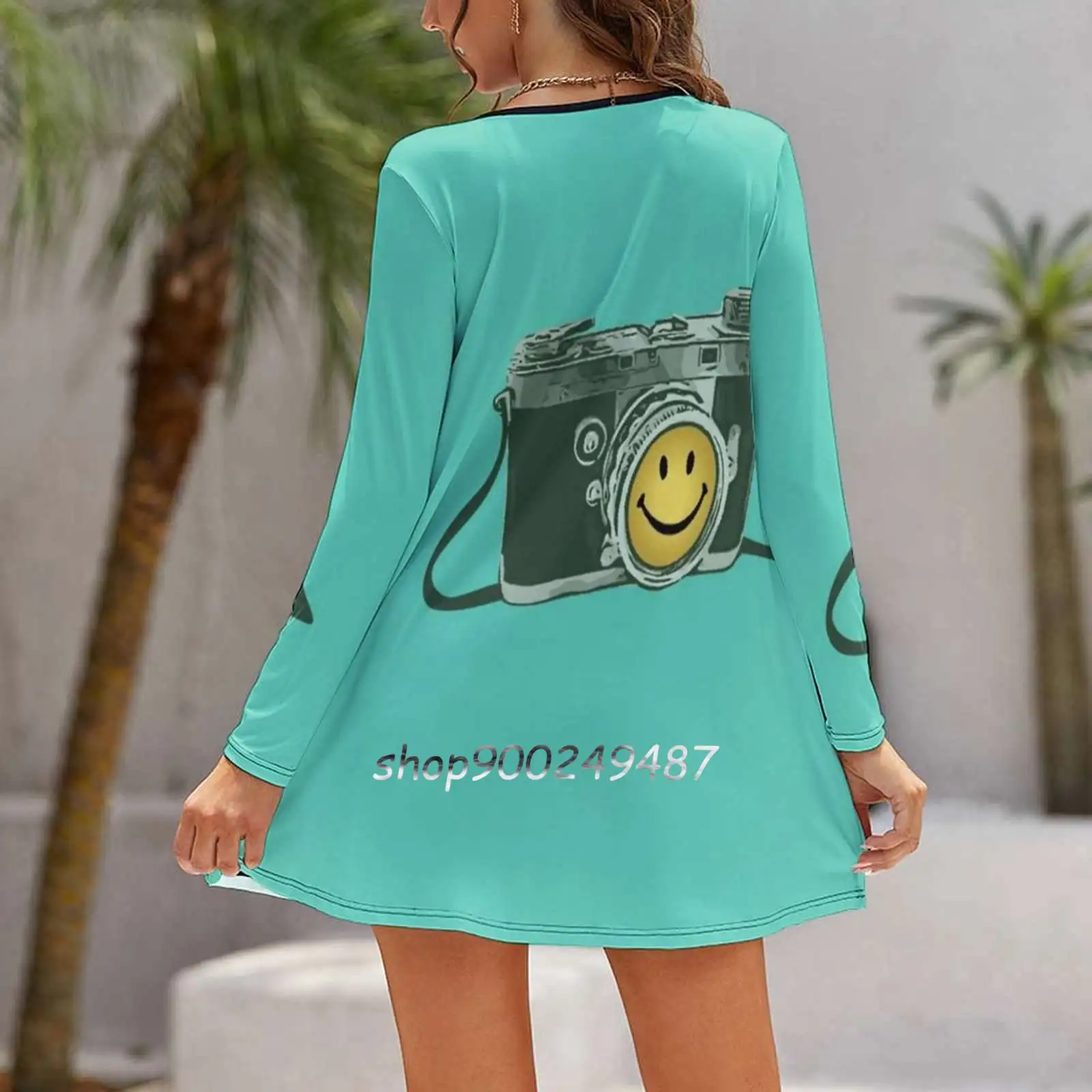 Camera Long Sleeve Sexy Dresses For Women 2022 Ladies Vintage Elegant Party Dress Camera Compact Dslr Happy Blue Turquoise