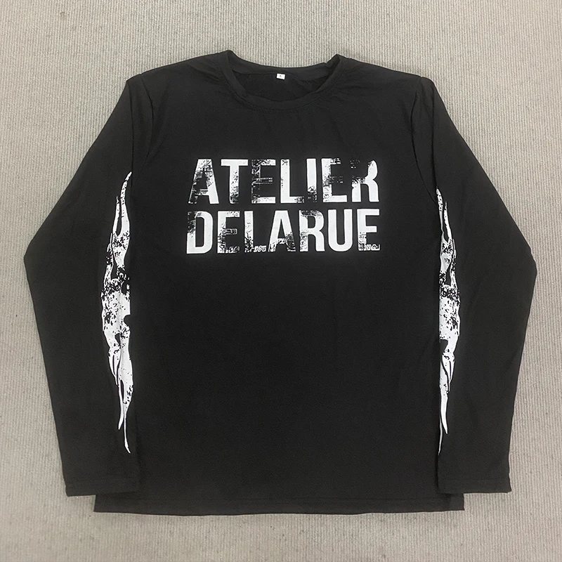 2026 Nieuw Amerikaans streetwear T-shirt met ronde hals en lange mouwen, unisex high street trui met printpatroon