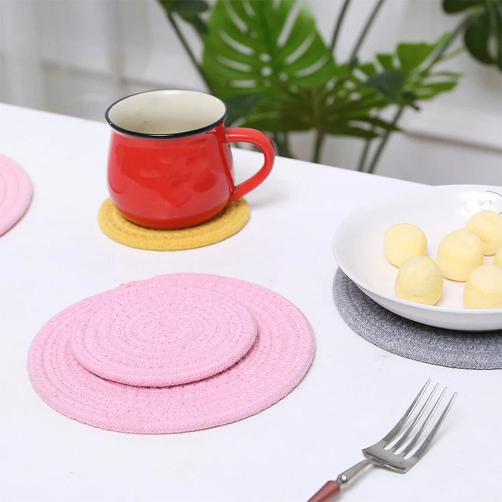 

Cotton and Linen Table Mat Trivets for Hot Pots Dinner Mats Simple Woven Heat Pads Child Pink Coasters