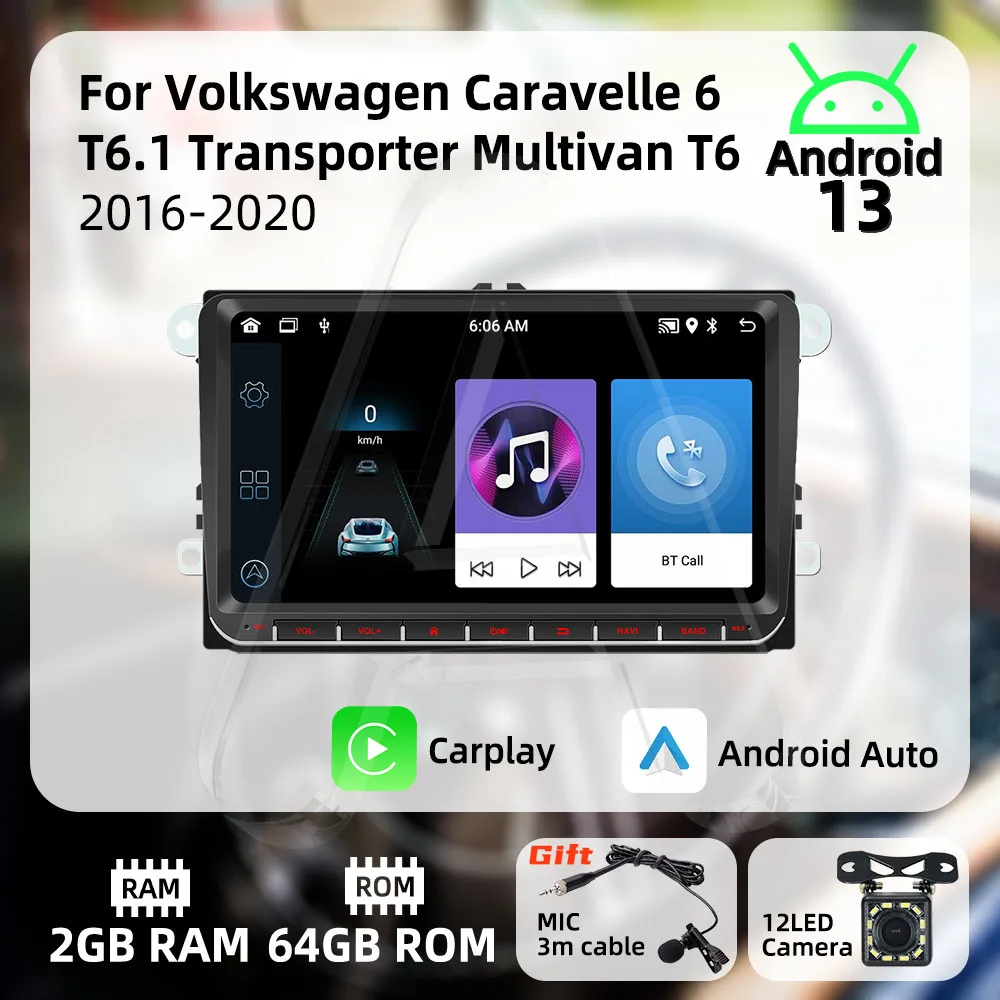 

For VW Volkswagen Caravelle 6 T6.1 Transporter Multivan T6 2016-2020 9 Inch Carplay Autoradio Android Car Multimedia 2 Din Radio