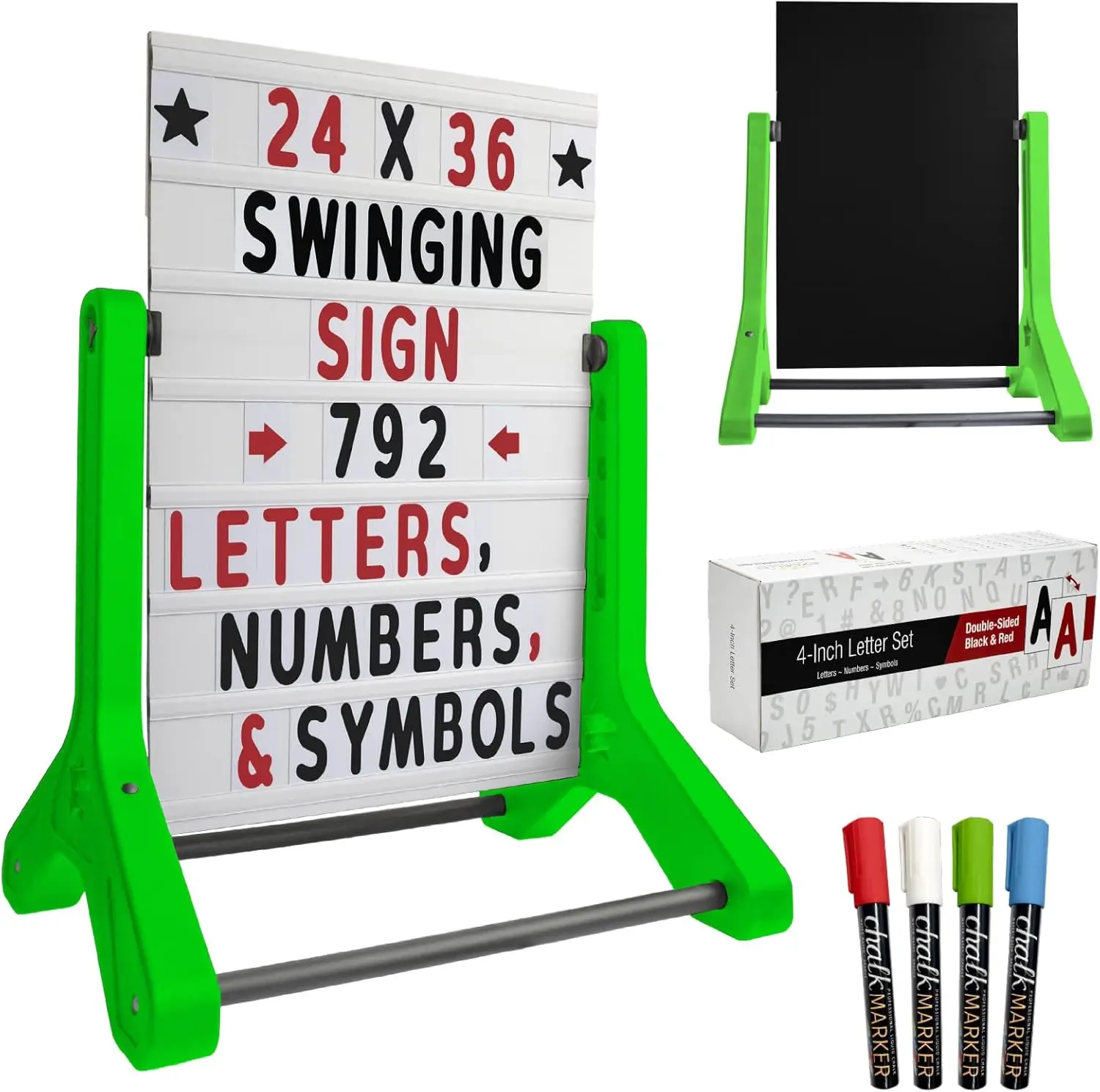 

Changeable Message Sidewalk Sign: 24" x 36" Sign with 792 Pre-Cut Double Sided Letters