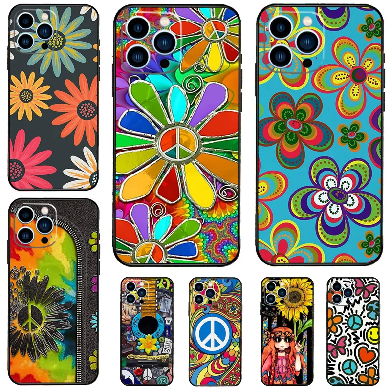 Hippie Daisy Tie-dye Flower Peace Phone Case For iPhone 15 16 Pro Max 13 11 12 14 Pro Max XR XS X 7 8 Plus 12 13 Mini Cover