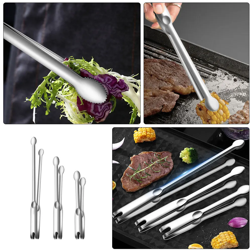

3pcs Stainless Steel Food Tongs Reusable Metal Bread Clips Kitchen Cooking Barbecue Dessert Serving Bakery Buffet Tools