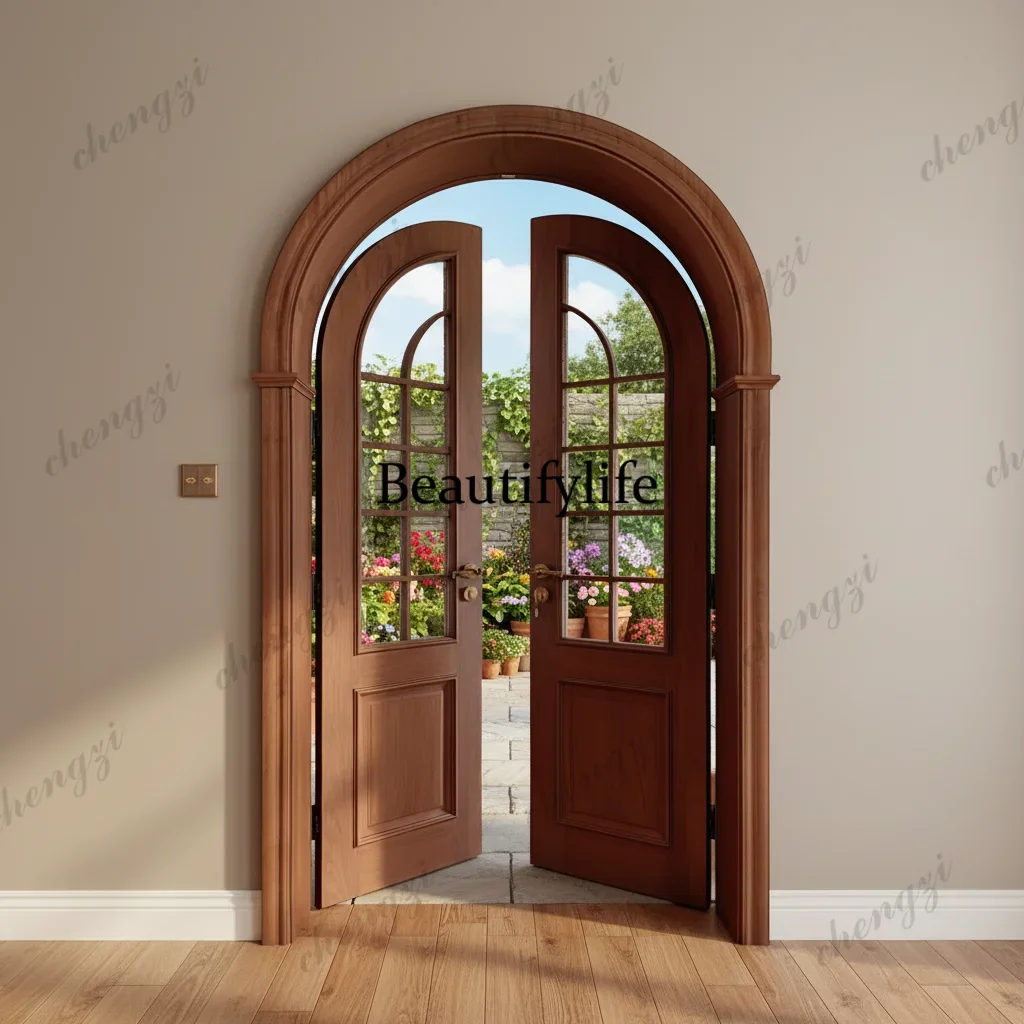 K153  Z183 Customization Modern Style French Glass Baking Paint Double Door, Original Wooden Door, Entrance Door, Indoor Door