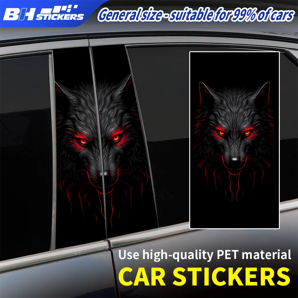 

Universal 2Pcs Red Eyes Wolf Car B-Pillar Stickers Creative Animal Auto Window Column Decor Decals for Sedan SUV MPV PVC Film