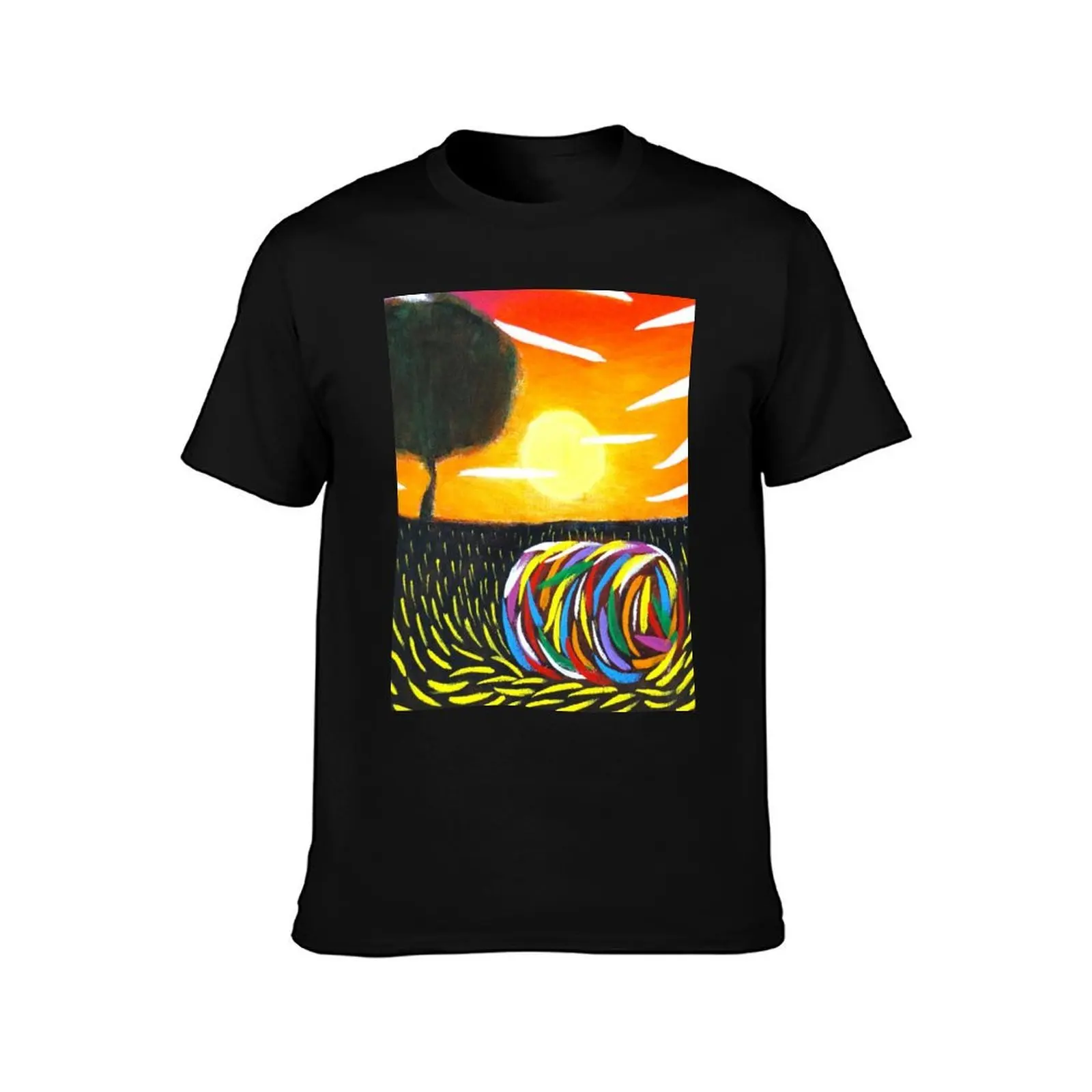 Prairie Landscape - Colorful Farm Art T-Shirt Simple Casual Short Sleeve Tee T-Shirt